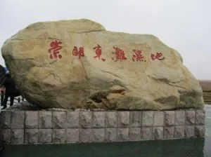 崇明東灘湿地を表示する石