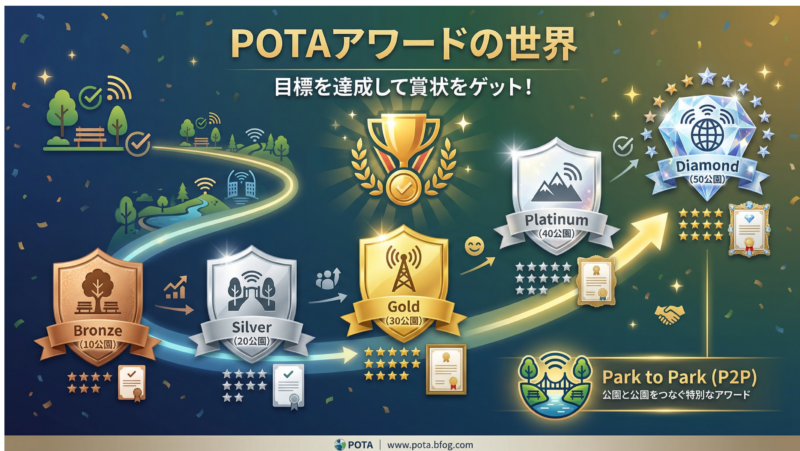 POTAアワードシステム - Bronze、Silver、Gold、Platinum、Diamondの達成条件