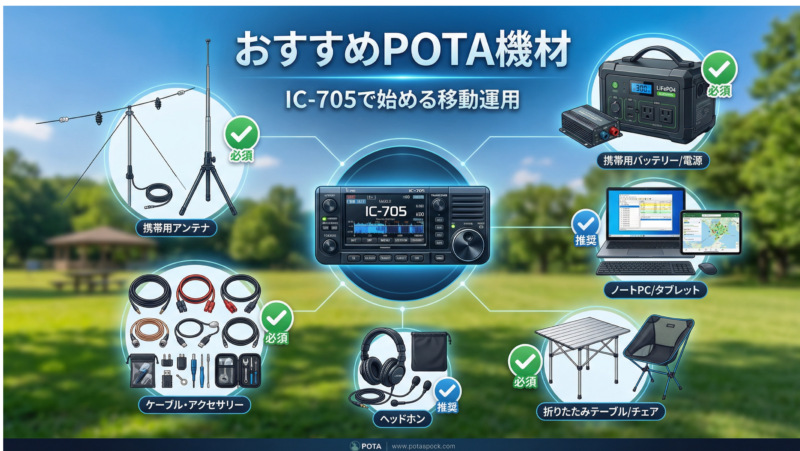 POTA運用におすすめの機材 - IC-705を中心とした移動運用セット
