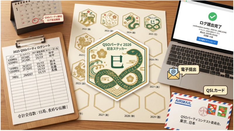 QSOパーティ記念ステッカーとログ提出方法 十二支コレクション