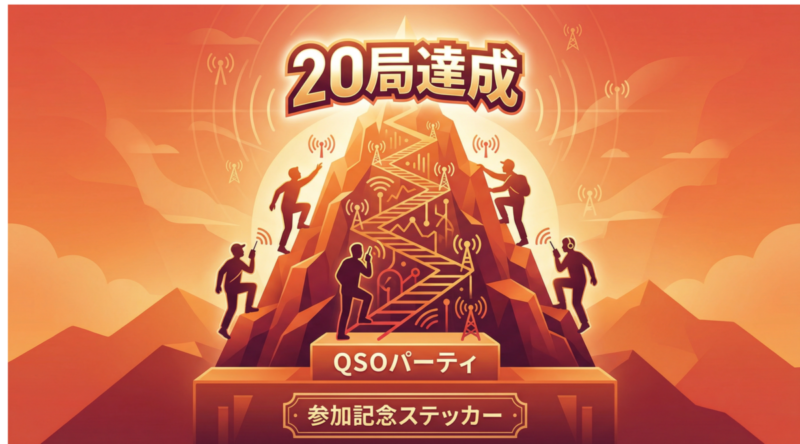 QSOパーティ20局達成への道のりを表す山のインフォグラフィック