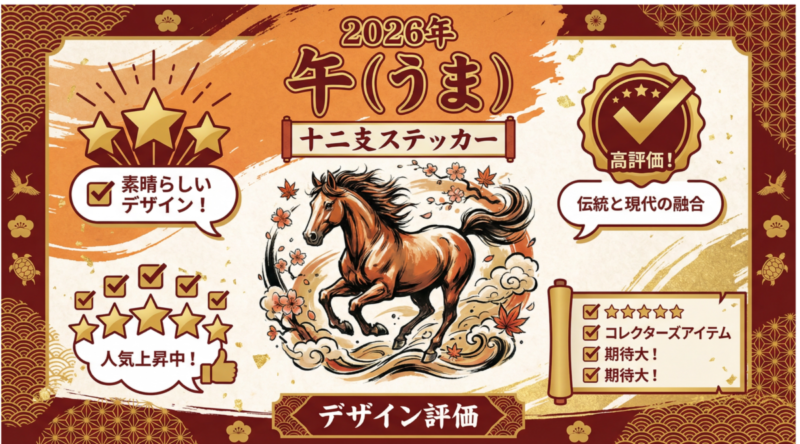  2026年QSOパーティ十二支ステッカー「午（うま）」のデザイン評価