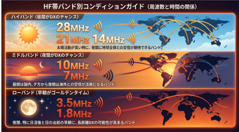 HF帯バンド別コンディションガイド - 周波数と時間の関係