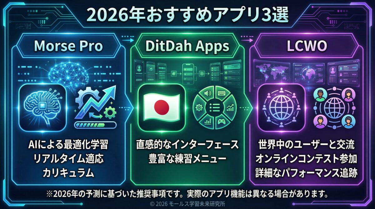 2026年おすすめモールス信号学習アプリ3選 - Morse Pro、DitDah Apps、LCWO