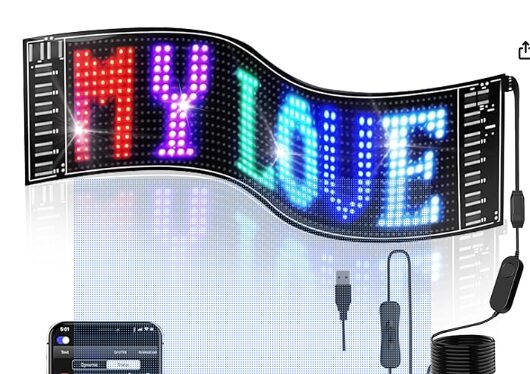 フレキシブルな帯状のLED表示板。壁に貼り付けるタイプの製品例。