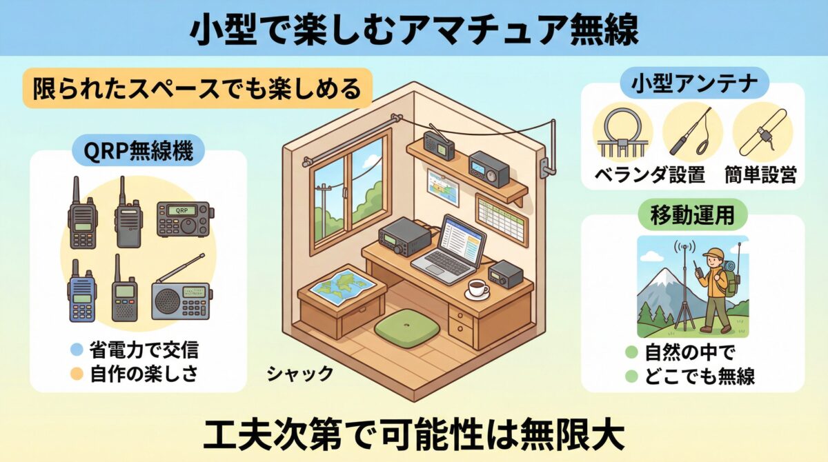 小型で楽しむアマチュア無線のインフォグラフィック