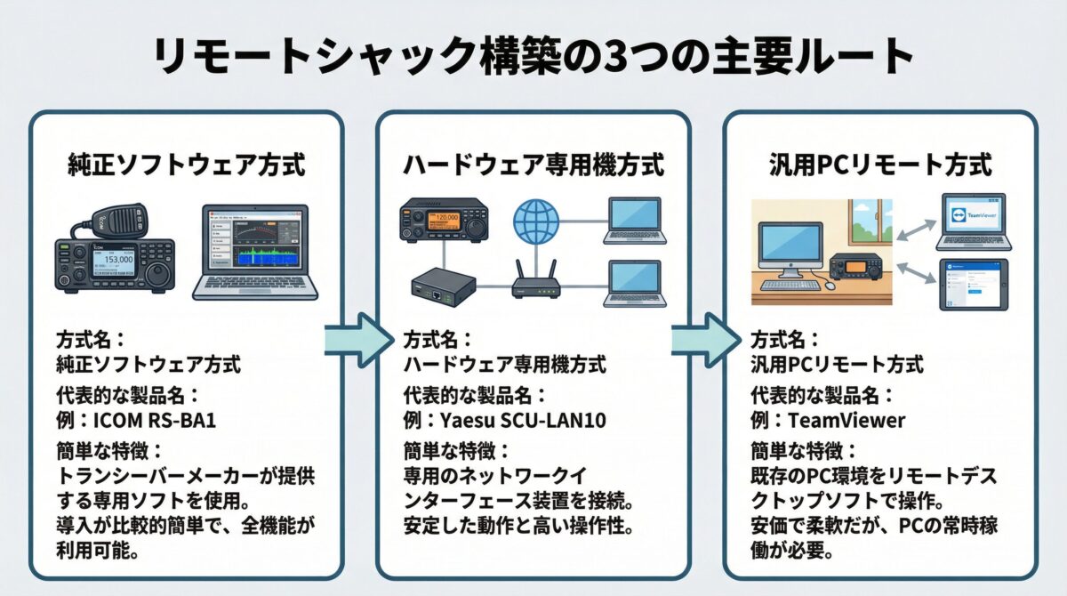リモートシャック構築の3つの主要ルート詳細