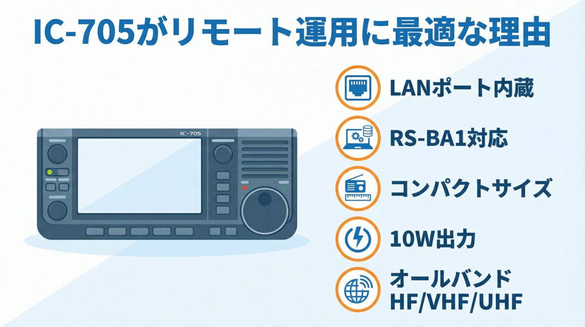 IC-705がリモート運用に最適な5つの理由 - LAN内蔵・RS-BA1対応・コンパクト・10W・オールバンド