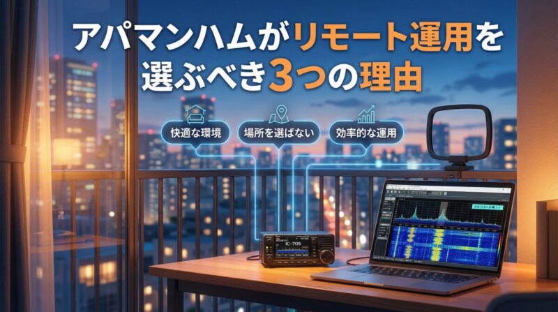 アパマンハムがリモート運用を選ぶべき3つの理由 - IC-705とリモートシャックのイメージ