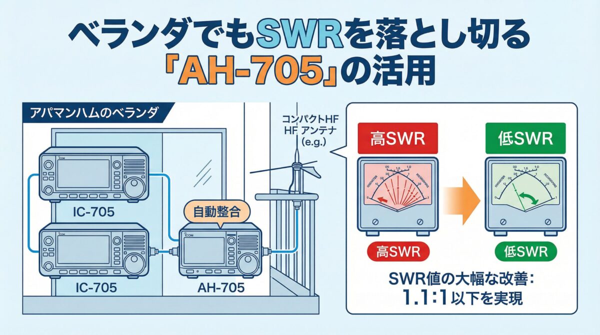 AH-705自動アンテナチューナーの活用でベランダアンテナのSWRを改善する仕組み