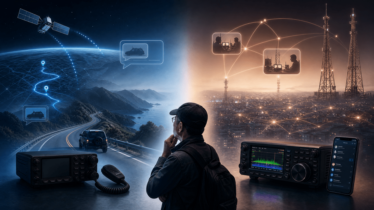 APRSと衛星通信を重視するモービル運用とD-STARネットワークと表示を重視するモービル運用の選び方イメージ