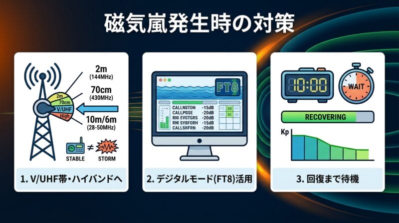 磁気嵐発生時のアマチュア無線立ち回りガイド（バンド変更・FT8活用・待機）