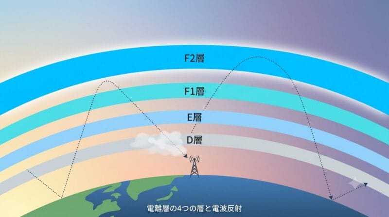 電離層のD層・E層・F1層・F2層と電波反射の仕組み図解