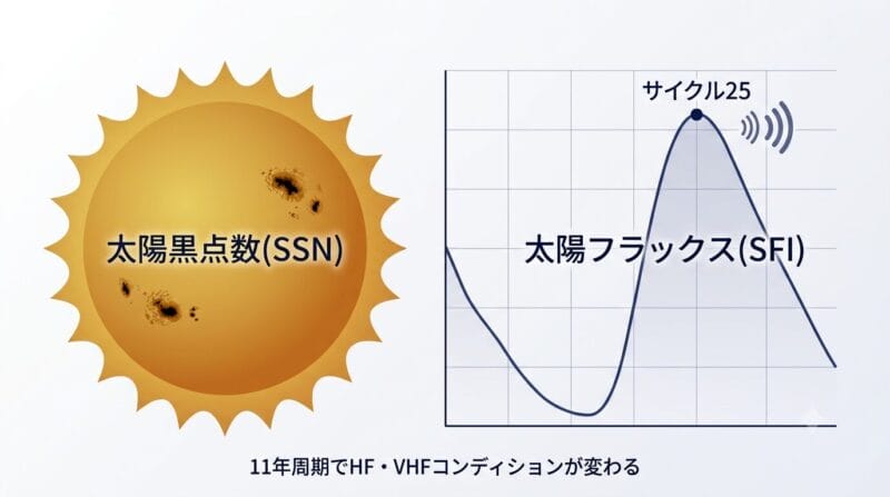 太陽黒点数SSNと太陽フラックスSFI・太陽周期サイクル25のグラフ