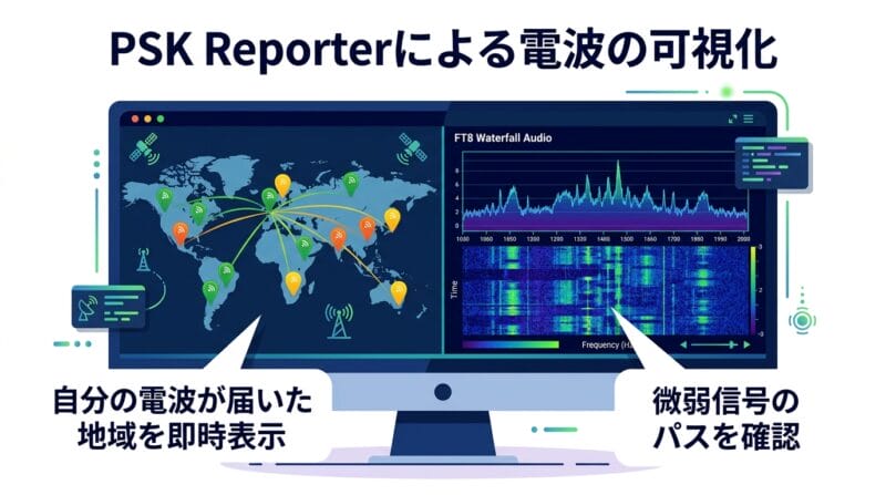 PSK ReporterとFT8を活用した電波到達範囲のリアルタイム可視化マップ