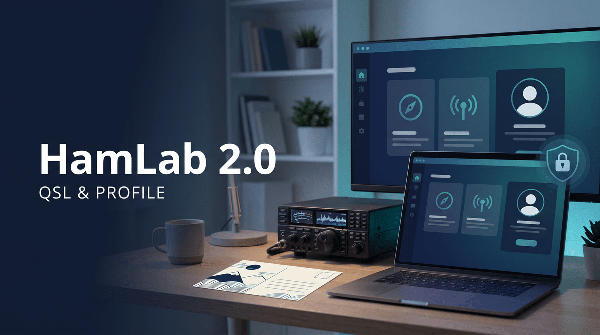 HamLab 2.0でアマチュア無線のログ、QSL、公開プロフィールを整えるイメージ