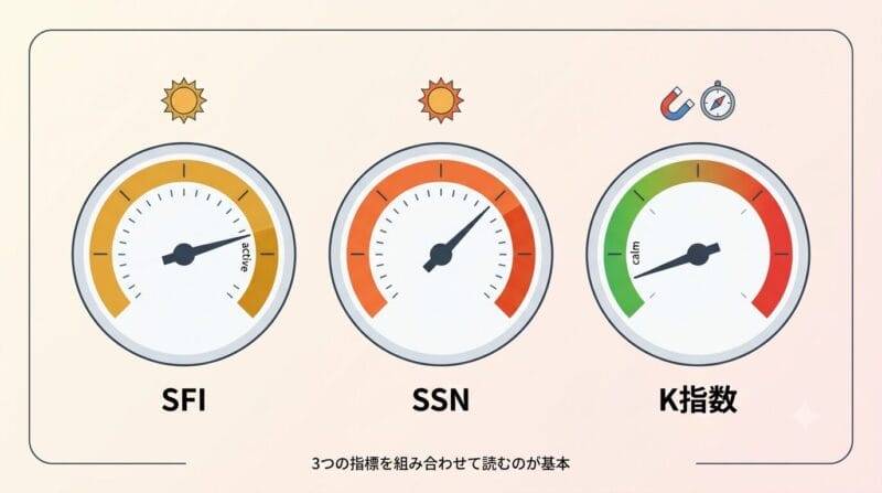 SFI・SSN・K指数の3つのゲージメーターで見る太陽・地磁気活動の目安