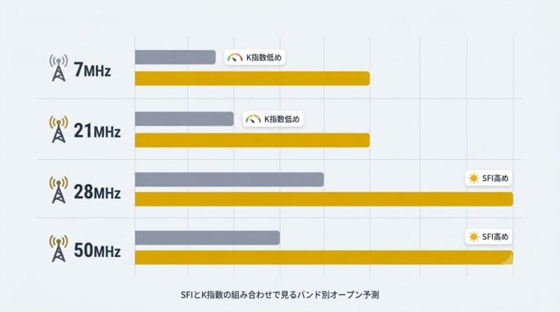 7MHz・21MHz・28MHz・50MHzのバンド別オープン予測チャート