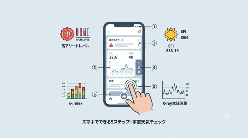 スマホでNICT宇宙天気予報サイトを確認する手順チェックリスト