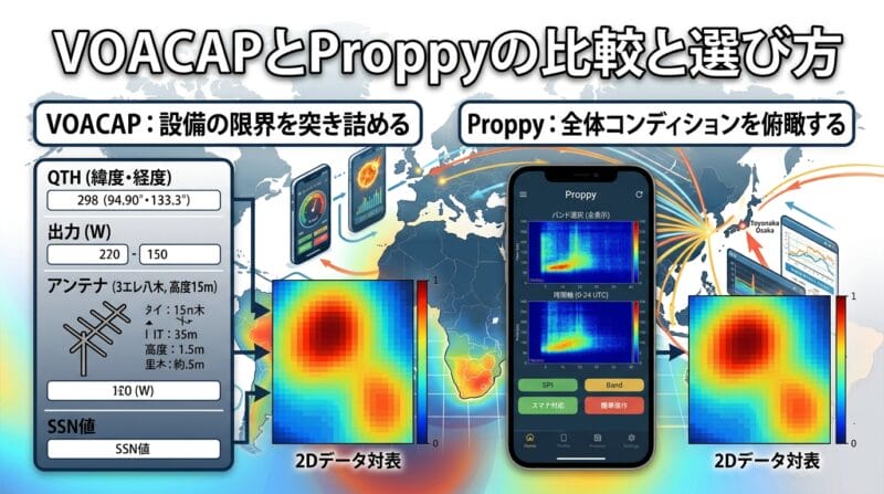 VOACAPとProppyの画面構成とアンテナ設定の比較インフォグラフィック