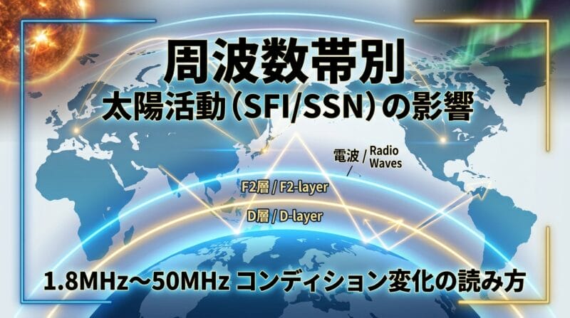 太陽活動（SFI/SSN）が1.8MHz〜50MHzの各周波数帯に与える影響の解説