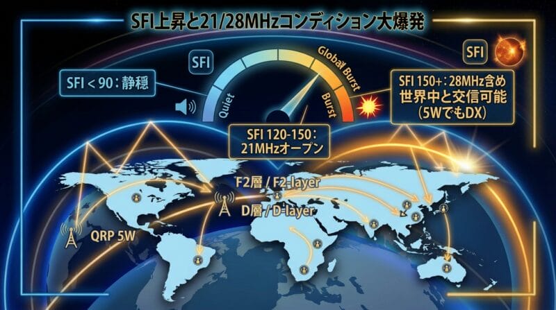 ローバンドにおける太陽活動極小期と極大期の通信環境比較