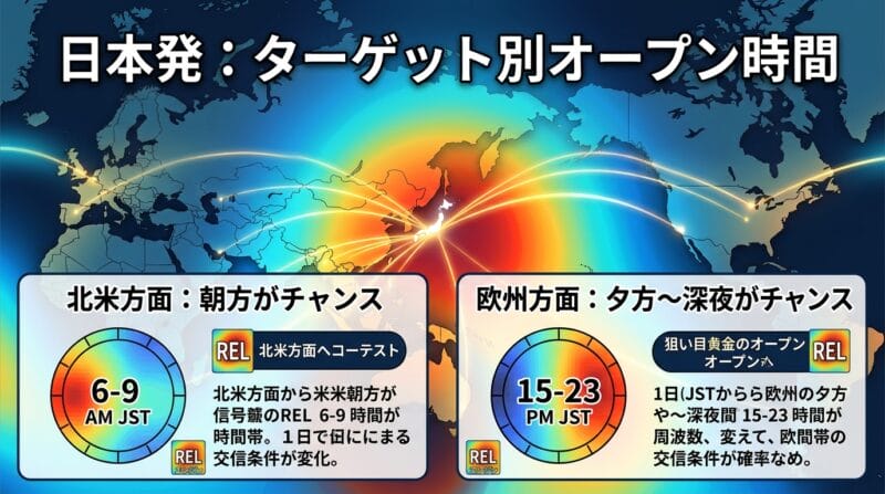 日本から北米・欧州への時間帯別交信確率の実践比較マップ