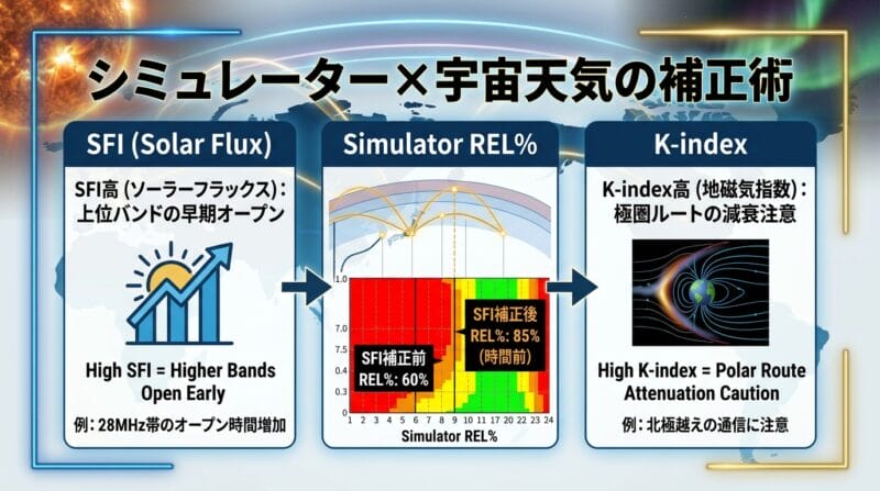 シミュレーターとSFI・K指数（宇宙天気）を組み合わせた伝搬予測テクニック