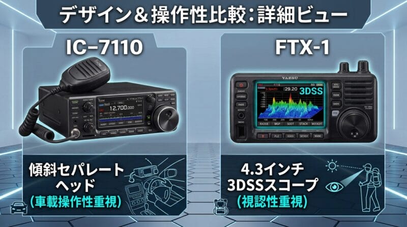 IC-7110とFTX-1のディスプレイ・操作性比較図